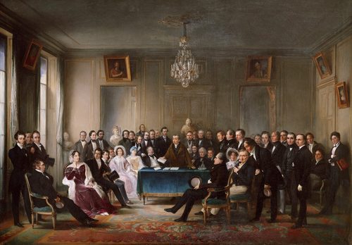 Andrieux faisant une lecture dans le foyer à la Comédie Française François-Joseph Heim 1847 full size — Color