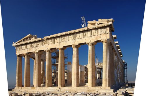 02 2020 Grecia photo Paolo Villa FO190140 bis (Acropoli di Atene) Tempio del Partenone, visto da Nord Est, Arte Greca Classica, ordine dorico, cielo blu, con gimp correzione prospettica e luci — Golden Ratio