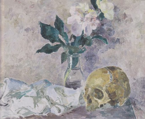 Still life with a skull and Peonies — Juxtaposition