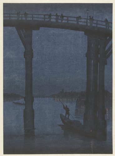 Roeiboot onder brug, RP-P-1994-13 — Monochromatic