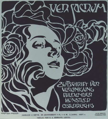 German:  Mädchenkopf - Umschlaggestaltung Ver Sacrum, 2/4, 1899 — Organic Shapes