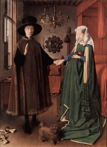Untitled, known in English as The Arnolfini Portrait, The Arnolfini Wedding, The Arnolfini Marriage, The Arnolfini Double Portrait, or Portrait of Giovanni Arnolfini and his Wife. — Symbolism