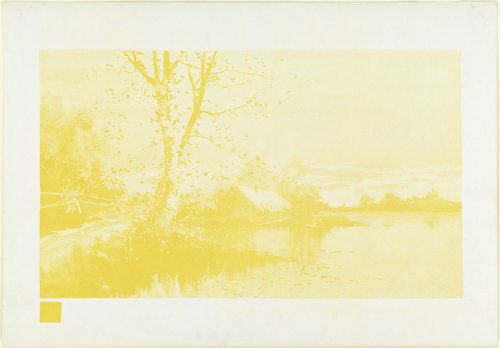 First lithographic print in the primary triad of colors (yellow) by Boston Public Library — Triadic Colors